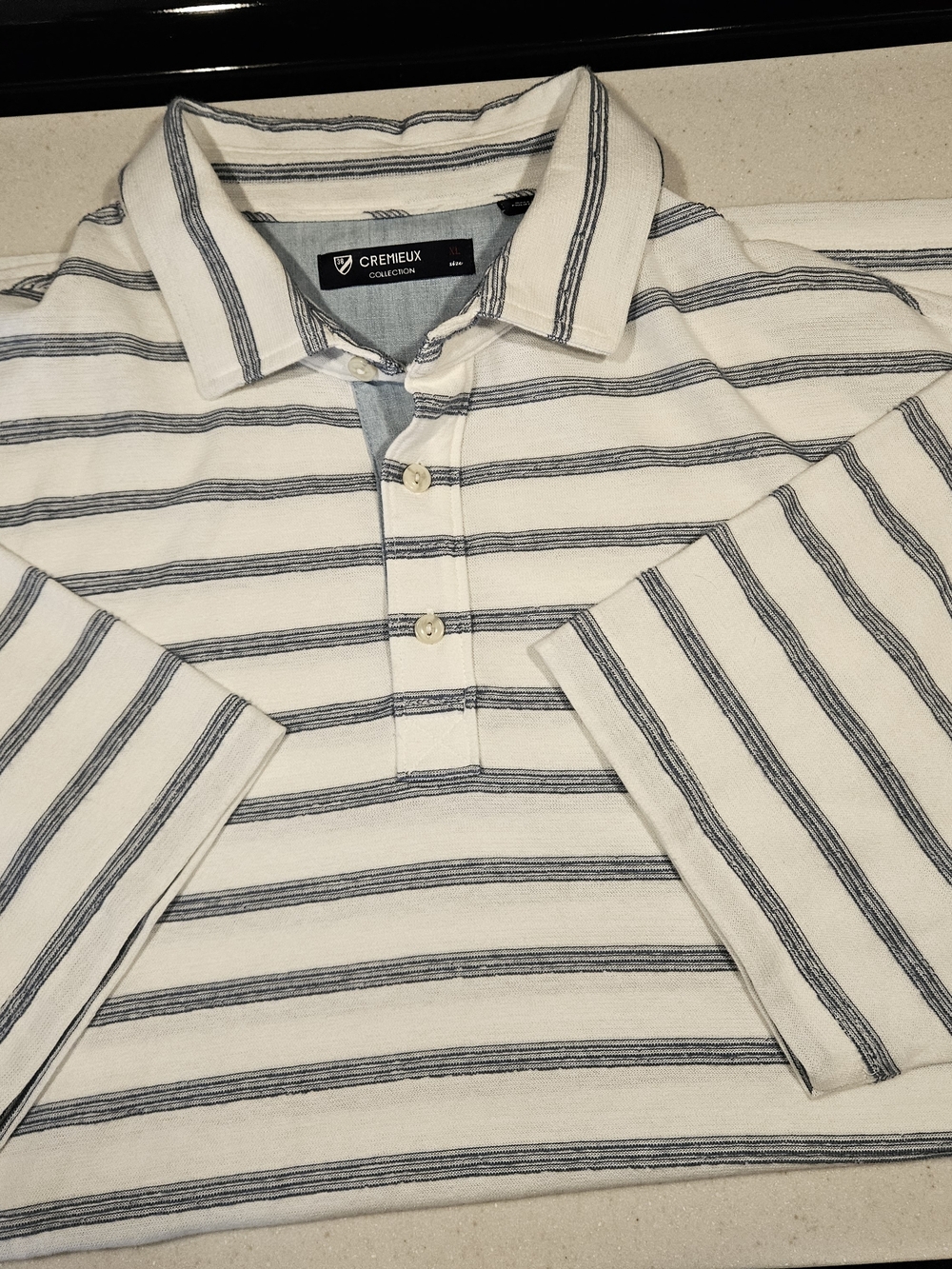 Daniel Cremieux Cream Polo with Navy Stripes